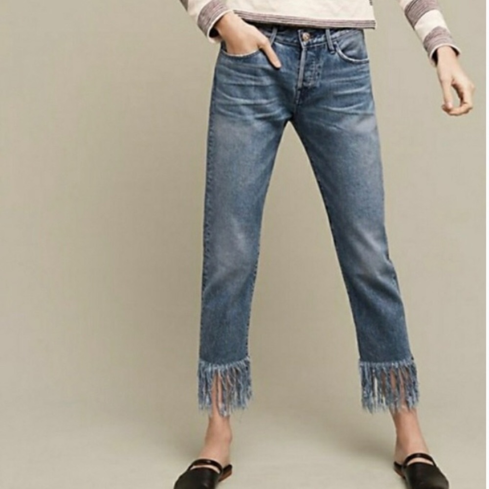 Anthropologie Hyphen fringe hem jeans